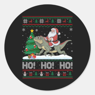 Xmas Tree Lighting Santa Riding Iguana Christmas  Classic Round Sticker