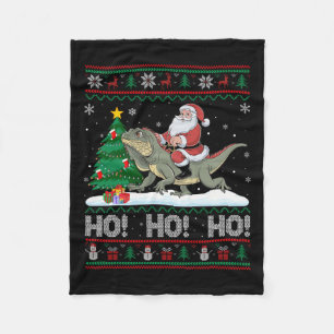 Xmas Tree Lighting Santa Riding Iguana Christmas Fleece Blanket