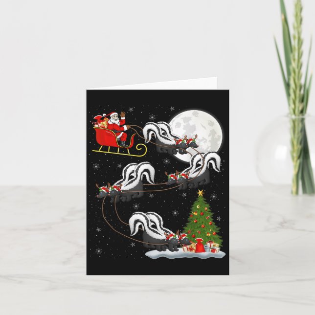 Xmas Tree Lighting Santa Riding Skunk Christmas  Card (Front)