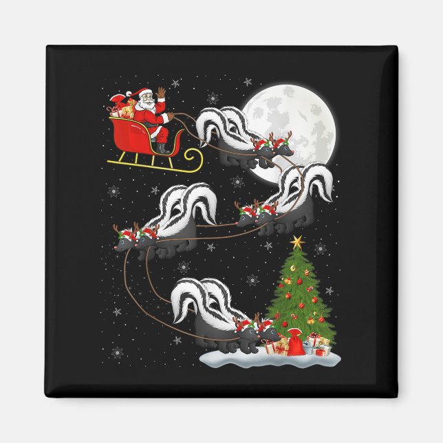 Xmas Tree Lighting Santa Riding Skunk Christmas  Magnet (Front)