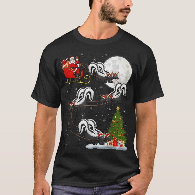 Xmas Tree Lighting Santa Riding Skunk Christmas T  T-Shirt (Front)
