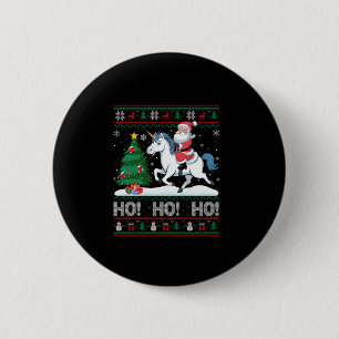 Xmas Tree Lighting Santa Riding Unicorn Christmas  6 Cm Round Badge