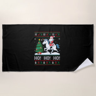 Xmas Tree Lighting Santa Riding Unicorn Christmas Beach Towel