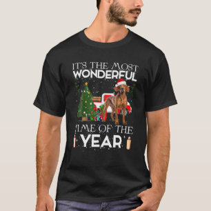 Xmas Tree Lighting Santa Vizsla Dog Christmas T-Shirt