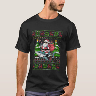 Xmas Tree Lighting Ugly Santa Riding Shark Christm T-Shirt