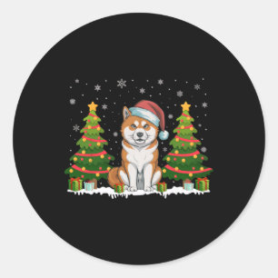 Xmas Tree Lights Akita Inu Dog Santa Hat Christmas Classic Round Sticker