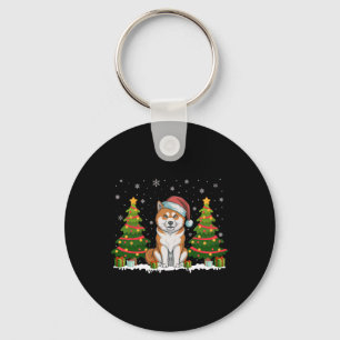 Xmas Tree Lights Akita Inu Dog Santa Hat Christmas Key Ring