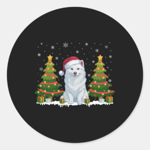 Xmas Tree Lights American Eskimo Dog Santa Christm Classic Round Sticker