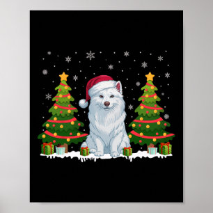 Xmas Tree Lights American Eskimo Dog Santa Christm Poster