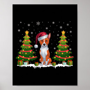 Xmas Tree Lights Basenji Dog Santa Hat Christmas S Poster