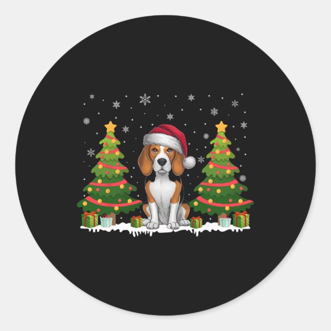 Xmas Tree Lights Beagle Dog Santa Hat Christmas Sw Classic Round Sticker (Front)