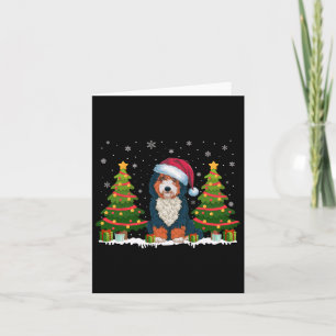Xmas Tree Lights Bernedoodle Dog Santa Hat Christm Card