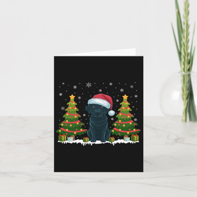 Xmas Tree Lights Black Labrador Dog Santa Christma Card (Front)