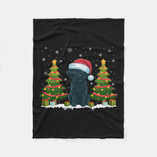 Xmas Tree Lights Black Labrador Dog Santa Christma Fleece Blanket
