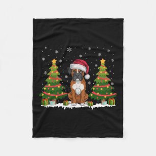 Xmas Tree Lights Boxer Dog Santa Hat Christmas Swe Fleece Blanket