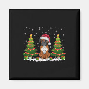 Xmas Tree Lights Boxer Dog Santa Hat Christmas Swe Magnet