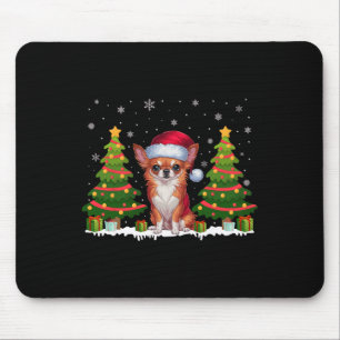 Xmas Tree Lights Chihuahua Dog Santa Hat Christmas Mouse Mat