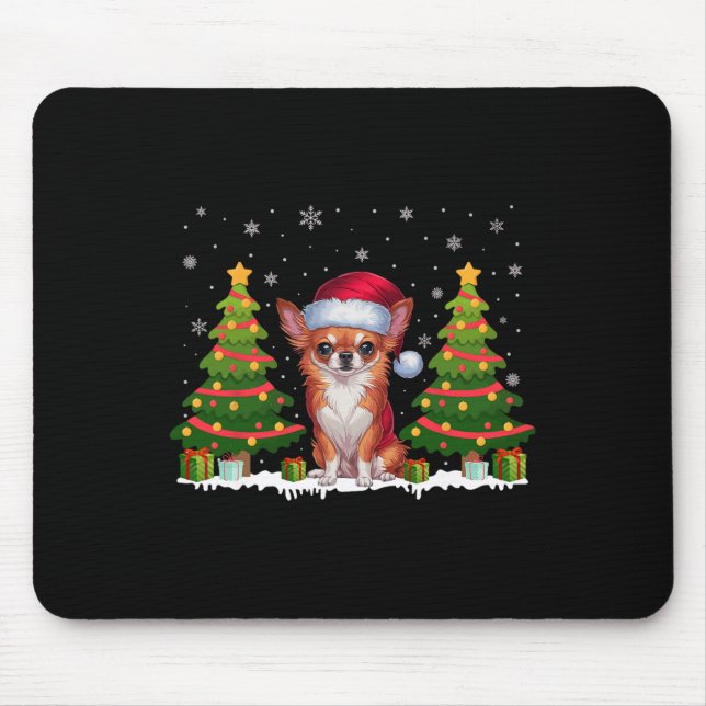Xmas Tree Lights Chihuahua Dog Santa Hat Christmas Mouse Mat (Front)