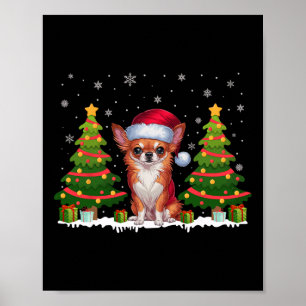 Xmas Tree Lights Chihuahua Dog Santa Hat Christmas Poster