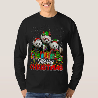 Xmas Tree Lights Christmas Pajama Panda Bear Anima T-Shirt