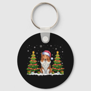 Xmas Tree Lights Collie Dog Santa Hat Christmas Sw Key Ring