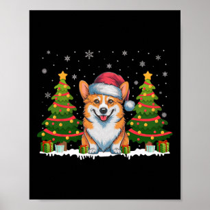 Xmas Tree Lights Corgi Dog Santa Hat Christmas Swe Poster