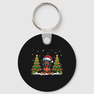 Xmas Tree Lights Dachshund Dog Santa Hat Christmas Key Ring