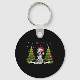 Xmas Tree Lights Dalmatian Dog Santa Hat Christmas Key Ring