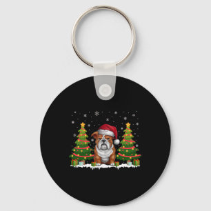 Xmas Tree Lights English Bulldog Santa Hat Christm Key Ring