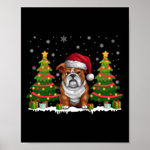 Xmas Tree Lights English Bulldog Santa Hat Christm Poster