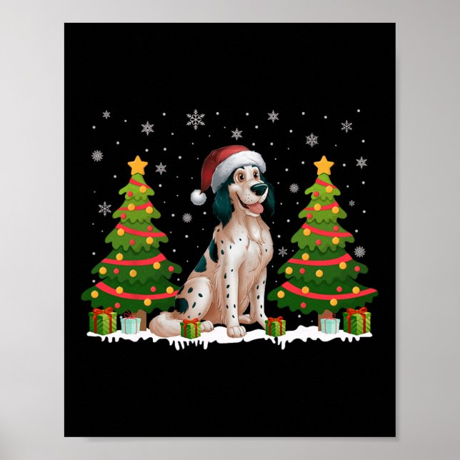 Xmas Tree Lights English Setter Dog Santa Christma Poster (Front)