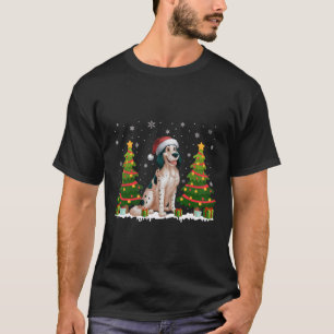 Xmas Tree Lights English Setter Dog Santa Christma T-Shirt