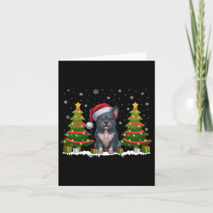 Xmas Tree Lights Frenchie Dog Santa Hat Christmas Card