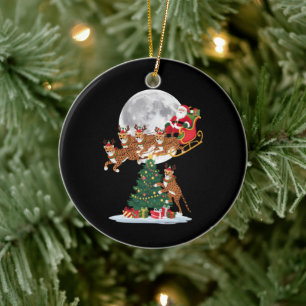Xmas Tree Lights Funny Santa Riding Cheetah  Ceramic Tree Decoration