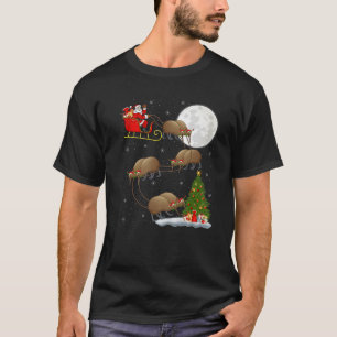 Xmas Tree Lights Funny Santa Riding Kiwi Bird Chri T-Shirt