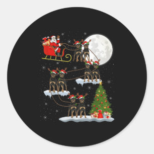 Xmas Tree Lights Funny Santa Riding Rottweiler Dog Classic Round Sticker
