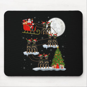 Xmas Tree Lights Funny Santa Riding Rottweiler Dog Mouse Mat