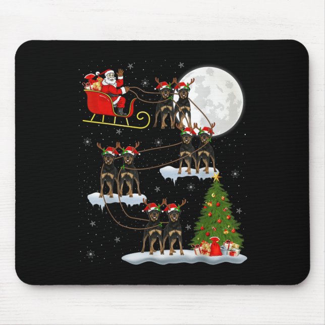 Xmas Tree Lights Funny Santa Riding Rottweiler Dog Mouse Mat (Front)