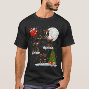 Xmas Tree Lights Funny Santa Riding Rottweiler Dog T-Shirt