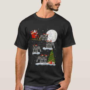 Xmas Tree Lights Funny Santa Riding Schnauzer Dog  T-Shirt