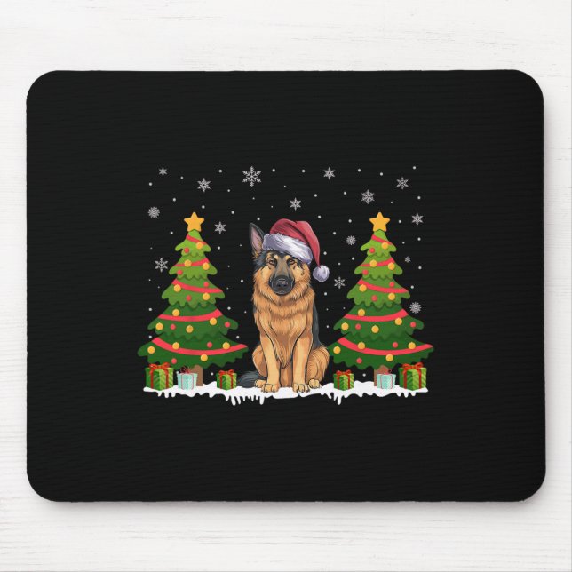 Xmas Tree Lights German Shepherd Dog Santa Christm Mouse Mat (Front)