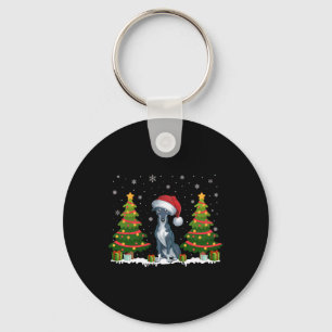 Xmas Tree Lights Greyhound Dog Santa Hat Christmas Key Ring