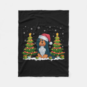 Xmas Tree Lights Havanese Dog Santa Hat Christmas Fleece Blanket