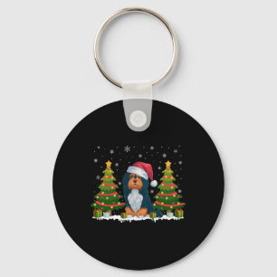 Xmas Tree Lights Havanese Dog Santa Hat Christmas Key Ring