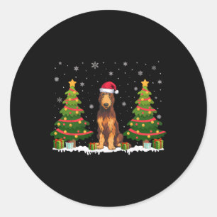 Xmas Tree Lights Irish Wolfhound Dog Santa Christm Classic Round Sticker
