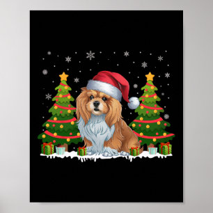 Xmas Tree Lights Lhasa Apso Dog Santa Hat Christma Poster