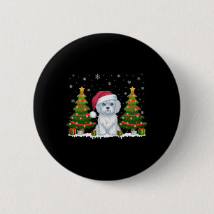 Xmas Tree Lights Maltese Dog Santa Hat Christmas S 6 Cm Round Badge