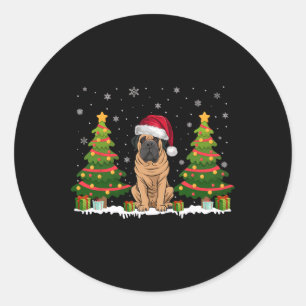 Xmas Tree Lights Mastiff Dog Santa Hat Christmas S Classic Round Sticker