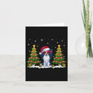Xmas Tree Lights Papillon Dog Santa Hat Christmas  Card