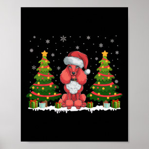 Xmas Tree Lights Poodle Dog Santa Hat Christmas Sw Poster